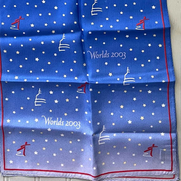 Worlds 2003 Figure Skating Design Womens Silk Scarf Vintage Blue White Red - Picture 2 of 9
